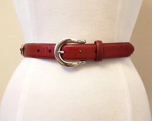 Brighton Embellished Red Leather Silver Tone Hardware Belt 39"x 1" - Picture 1 of 12