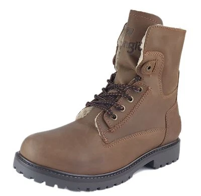 Wrangler Aviator Mens Leather Combat Warm Fleece Lace Up Boots Chestnut Brown - Image 1 of 4