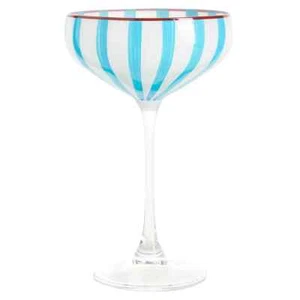 Cabana Blue Striped Coupe Glass 8oz Set of 4 - Picture 1 of 4