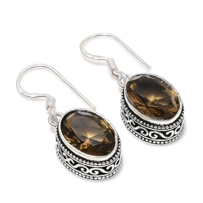 Smoky Topaz Gemstone Earring, 925 Sterling Silver Earrings, Handmade Earrings - Image 1 of 4