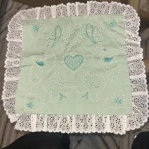 Cottagecore Country Chic Embroidered Sage Green White Eyelet Accent Pillowcase - Picture 1 of 11