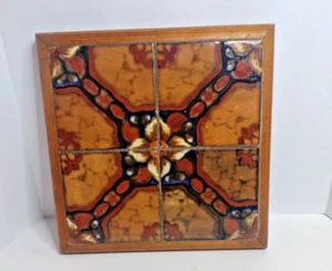 Vintage Trivet Glazed Ceramic Tile and Framed Kitchen Wall Hanging Art Handmade - Picture 1 of 4