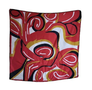 Bufanda de seda de colección roja/negra/bronceada/blanca con estampado de remolino abstracto dobladillo enrollado a mano 27"x27" - Imagen 1 de 3