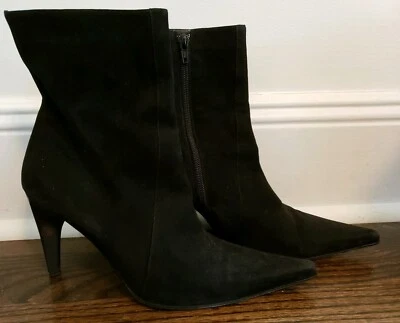 DAVID AARON BLACK SUEDE LEATHER POINTED TOE BOOTS WOOD HEEL ITALY ITALIAN - 39  - Image 1 of 4