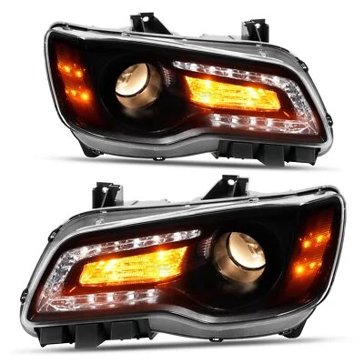 Faros proyectores LED DRL faros negros con bombilla para Chrysler 300 2011-2023 15 Foto 1 de 4