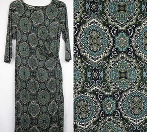 NUEVO SIN ETIQUETAS Vestido Talbots Azul y Verde Cachemira Envoltura Sintética Mangas 3/4 M Pequeño MP - Imagen 1 de 3