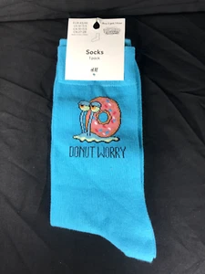 H&M Mens Socks SpongeBob SquarePants Gary Snail DONUT WORRY Turquoise US 10-11.5 - Picture 1 of 4