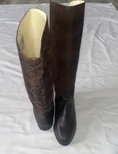 NOS TOGETHER Brown Suede Leather Lace Up  Boots Women Sz 6 Vintage - Picture 1 of 9