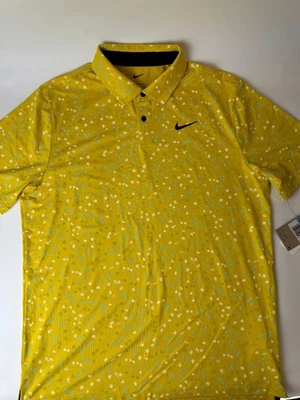 Polo de golf Nike Dri-FIT estampado floral amarillo talla mediana Foto 1 de 4