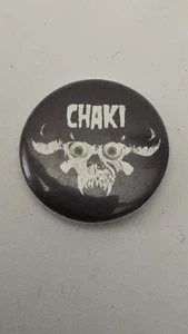 Insignia prendedor botón punk terror calavera chaki vintage 1" raro años 70 1980 metal gótico - Imagen 1 de 3