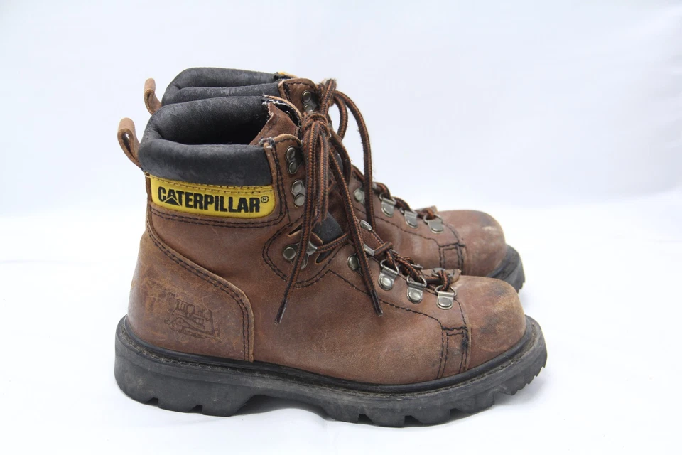 Botas femininas CAT Caterpillar tamanho 5,5 de largura couro marrom biqueira macia trabalho industrial - Imagem 1 de 4
