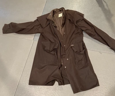 Abrigo Driza Hueso Para Hombres L Marrón Algodón Encerado Trench Plumero Chaqueta de Equitación Ecuestre Foto 1 de 2