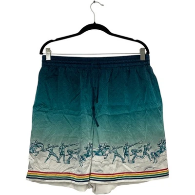 Casablanca La Deesse Du Stade Silk Shorts Mens Size XL Blue Gradient Drawstring - Image 1 of 4