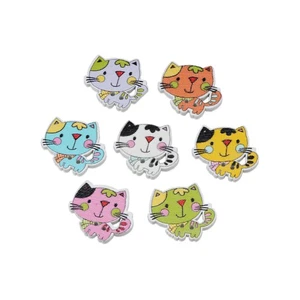 30pcs Cute Cat Wood Buttons for Crafts DIY Sewing Scrapbooking Decor 25x22mm - Picture 1 of 6