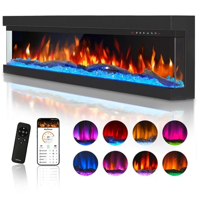 50" 3-sided glass electric fireplace-Multicolors Flame-Heater-APP Control-Used - Image 1 of 4