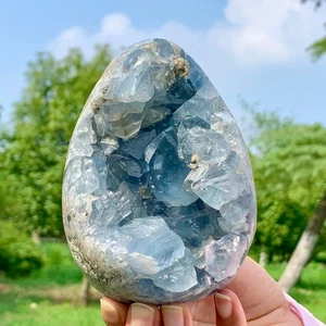 3.14LB Natural Blue Celestite Geode Quartz Crystal Mineral Specimen Healing - Picture 1 of 23