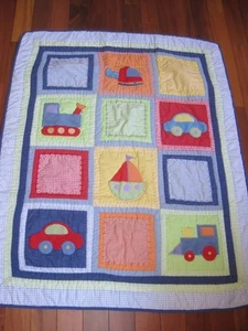 Tiddliwinks Baby Junge Quilt Fahrzeuge mehrfarbig Patchwork Gingham 44" x 36" - Bild 1 von 9