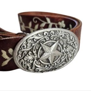 Cinturón y hebilla marrón The Great American Buckle Co. 3121 Western Star Pewter - Imagen 1 de 7