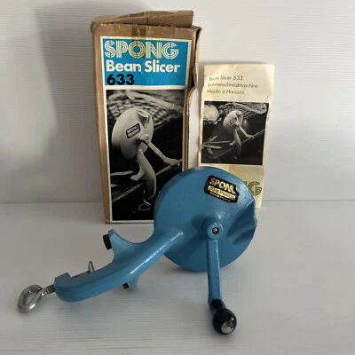 Vintage Spong Runner Bean Slicer Blue No 633 Table Mounted Box & Instructions - Image 1 of 4
