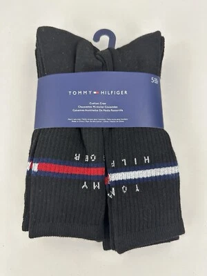Tommy Hilfiger Calcetines Hombre Paquete 5 Pares Calcetines Negro Cojín Crew NUEVO Foto 1 de 4