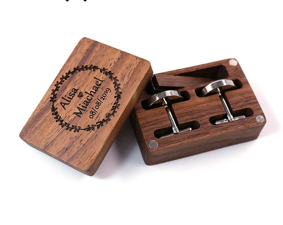  Regalo Boda Personalizado Hombre Camisas Gemelos Plata Gemelos Puntas con Nombres Foto 1 de 4