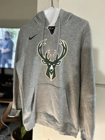 NIKE NBA Milwaukee Bucks Pullover Hoodie Sweatshirt Men's Size Medium Customized Cover