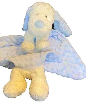 H5 HEADS & TAILS White & Blue Plush Puppy Dog Minky Dot Security baby Blanket - Image 1 of 3
