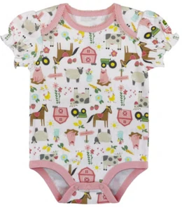 NUEVO Body John Deere Blanco/Rosa Escena de Granja Manga Corta 3/6, 6/9, 9/12 Meses - Imagen 1 de 1
