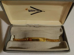 New-Vtg-Gold Tone Rhinestone-Not Engraved-ID Bracelet 1/4 in W x 7 in- orig box - Picture 1 of 12