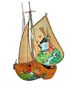 Vtg Lamp Dutch Shoe Holland Sailboat Hand Painted Shoe and Sails - Picture 1 of 2