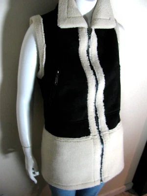 LOVE TOKEN Colete Sherpa Feminino Pequeno Inverno Camurça Falsa Shearling com Bolsos $165 - Imagem 1 de 4