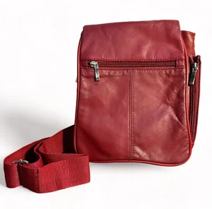 Buxton Leather Crossbody Sling Bag Red Retro Gorpcore Y2K Travel Organizer - Picture 1 of 9