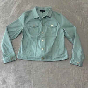 NWT $99 Talbots Women's Denim Jacket Medium Mint Green Button Front - Imagen 1 de 8