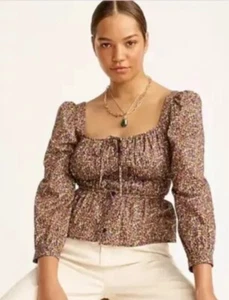 J CREW Sz 12 organic cotton top Liberty® print peasant blouse BG158 Bin-N - Picture 1 of 4