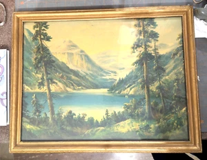 Vintage Lake Louise von W M Thompson Lithographie Druck 16" x 12" im Originalrahmen - Bild 1 von 3