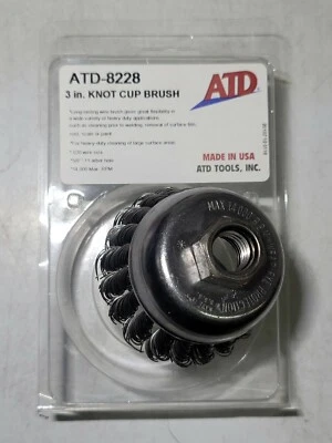 Rueda de taza de cepillo de alambre anudado ATD 2-3/4" se adapta a eje roscado de 5/8"-11, EE. UU. #8228 Foto 1 de 2