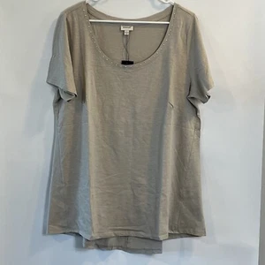 Avenue Women's Tee Plus 2XL Size 20 Tan Studded Scoop Neck T-Shirt Top XXL - Picture 1 of 7
