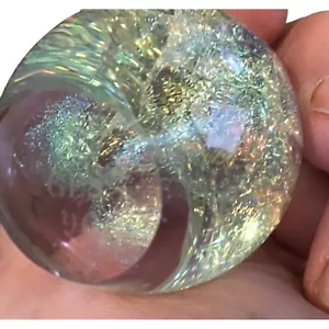 GES Art Glass Paperweight Signed 1996 Iridescent Crystal Sphere 2" Diameter - Picture 1 of 10