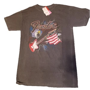 Fender Guitars Men's T-Shirt Genuine Merch USA Flag Eagle Black Vintage Wash Tee - Picture 1 of 4