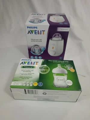 Lot Philips AVENT Fast Bottle Warmer Baby Infant Feeding 3 Natural Glass Bottles - Image 1 of 4