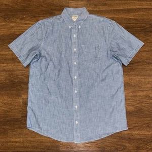 LL Bean Chambray Shirt Men’s Size L Large Tall Blue Short Sleeve Big Tall - Picture 1 of 8