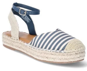 Women's Ankle Strap Navy/Tan Espadrille Flats Time And Tru Two Size 7½- 8 - Picture 1 of 19