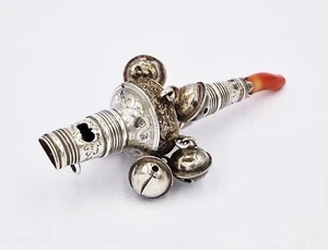 GEORGE III STERLING SILVER BABY RATTLE TEETHER & WHISTLE Birmingham 1818 - Picture 1 of 8