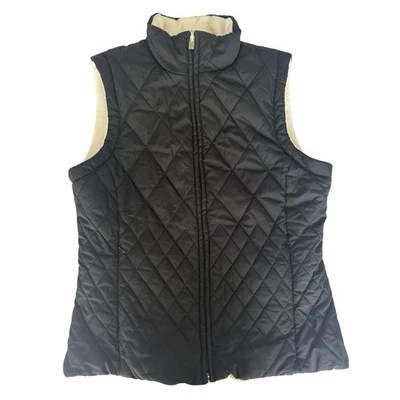 IZOD Reversible Quilted Vest Women's Size Small Black & Cream Winter Insulated - Image 1 of 4