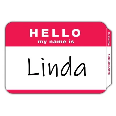 C-Line Hello Name Badge Self Stick 100/Pk Red 3-1/2"X2-1/4" School Office - Image 1 of 2