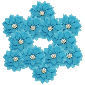 Flor de gasa con diamantes de imitación de 2,36 pulgadas, apliques de tela de 12 piezas, azul lago - Imagen 1 de 7