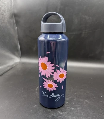 Botella de agua Vera Bradley de acero inoxidable rosa y naranja margaritas azul marino rara Foto 1 de 4