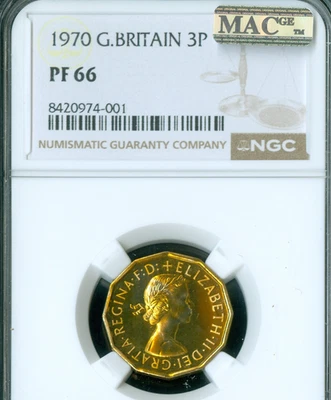 1970 GREAT BRITAIN  3P 3 PENCE NGC PF66 PQ MAC SPOTLESS * - Image 1 of 2