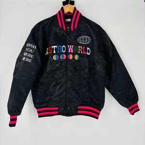 Travis Scott Astro World Satin Bomber Jacket Medium Black Headgear Classics NWT - Picture 1 of 8