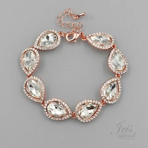 Armband Roségold vergoldet Birne klar Kristall Strass Hochzeit Brautjungfern 2276 - Bild 1 von 6
